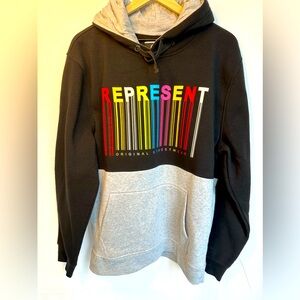 AKADEMIKS REPRESENT GRAPHIC HOODED SWEATSHIRT BLACK/GRAY/MULTICOLOR MEN'S SZ XL